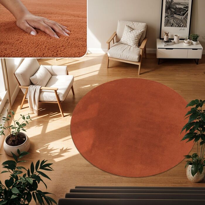 Килимок для вітальні TT Home з коротким ворсом, антиковзаюча підкладка, однотонний, сучасний, можна прати, темно-помаранчевий, 80 см (круглий)
