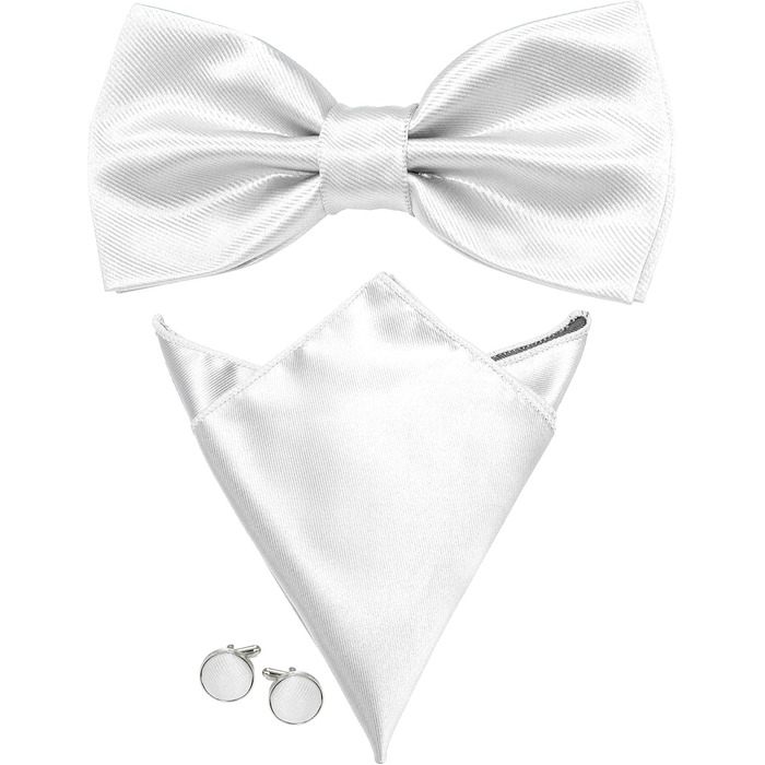 Метелик чоловічий JEMYGINS регульований, шовковий, однотонний (білий) + Манжети + Хустинка в подарунковій коробці