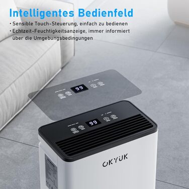Електричний осушувач повітря OKYUK 12L з цифровим дисплеєм, для дому 40м², з автовимкненням, для RV, ванної кімнати, підвалу (білий)