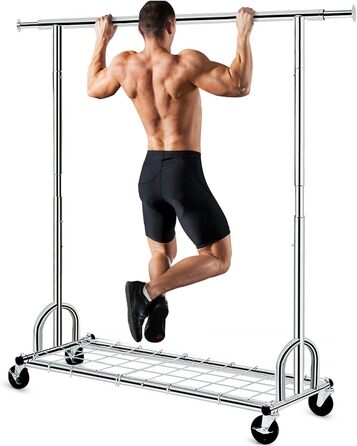 HOKEEPER Clothes Rack with Shelves, 450 kg Capacity, Rolling Clothes Rack, Portable Clothes Rack for Hanging, Chrome