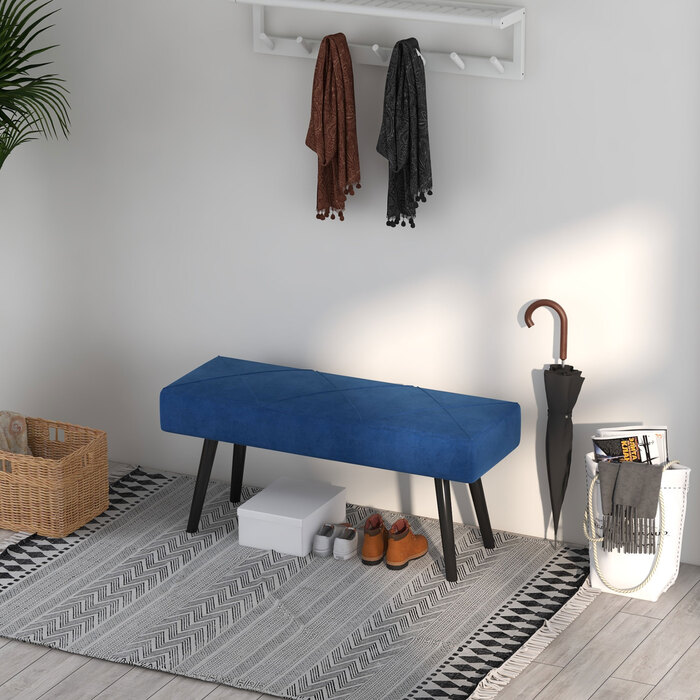 HOMCOM Upholstered Bench, Bed Bench, Entryway Bench with X-Pattern, Velvet-Look, Holds up to 120 kg, for Bedroom, 100 x 36 x 45 cm, Blue | Aosom