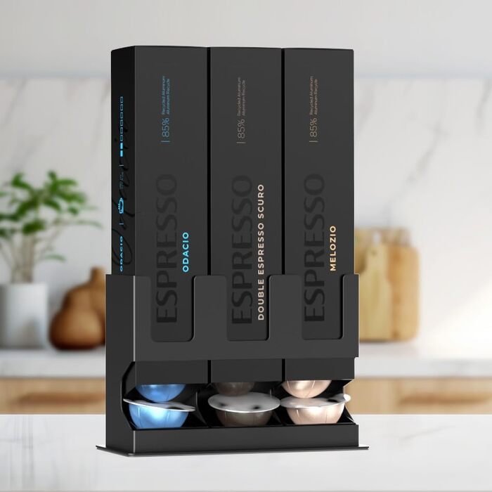 Диспенсер для капсул Nespresso Vertuo GalvanoX (3 шт.), органайзер для стільниці, сталевий, для 3 сортів кави (30 капсул)
