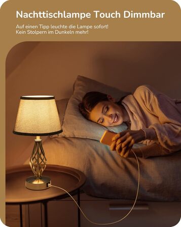 LED-лампа на тумбочку EDISHINE, 2 шт. в наборі, торшери з USB, диммування, сірий абажур, для спальні, вітальні, подарунок