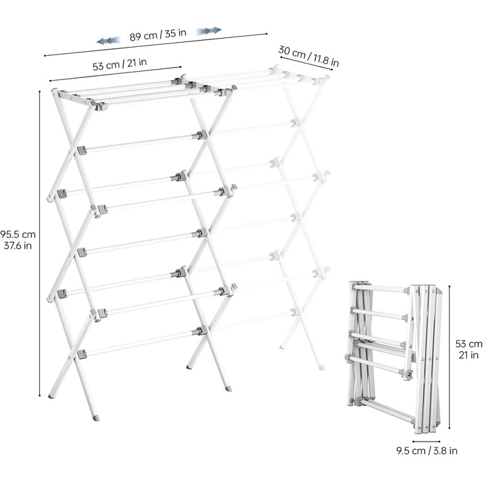Складаний сушильник для білизни з 11 перекладинами, 3-ярусний розсувний, для дому та вулиці, сірий та білий