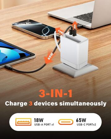 Зарядний пристрій GaN III 10-в-1 USB-C PD 140W/100W QC20W для ноутбука, MacBook, iPad, iPhone, Samsung Galaxy – білий
