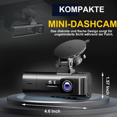 3-канальний автомобільний відеореєстратор J13 Pro 4K+1080P+1080P (передній, внутрішній, задній), 3.16