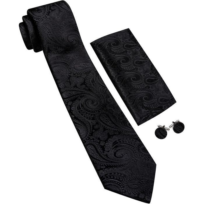 Чоловічий краватковий комплект Barry.Wang: однотонний павільоновий сліп з кишеньковим хустинкою, чорний