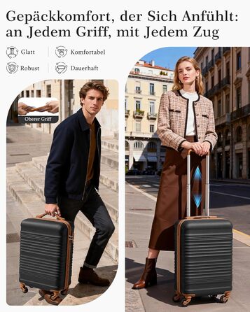 Набір валіз COOLIFE: велика (55x35x20 см) + маленька (40x25x20 см) для ручної поклажі Ryanair & Easyjet, ABS, 2 шт, з TSA замком, чорний/коричневий