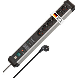 Бренненштуль Premium-Protect-Line Розподільник розеток 6-фазний з захистом від перенапруги 60 000 A (з вимикачем та 3м кабелем, Made in Germany) Срібний/чорний, Нова версія Single