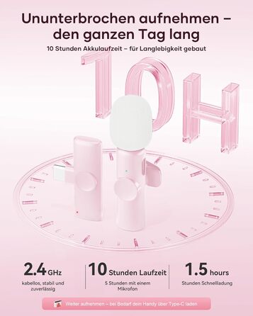 Беспроводной петличный микрофон 2шт, для iPhone, iPad, Android, с шумоподавлением, Plug & Play, для видео, подкастов, YouTube, TikTok (Рожевий)