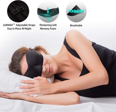 Маска для сну EMPO з м'якої пам'яті (Memory Foam), 3D, з регульованими ремінцями та берушами