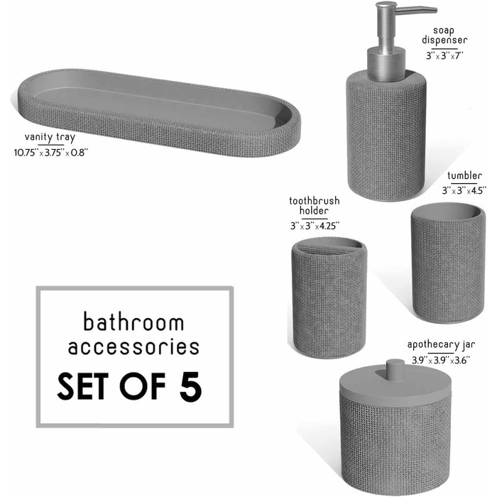 Набір для ванної кімнати Clara Clark – 5-ти частинний набір аксесуарів для ванної кімнати, салатовий колір, себорер, тримач для зубних щіток, склянка, контейнер для ватних паличок та піднос для косметики