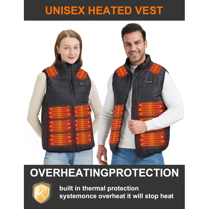 Обогреваемый жилет для мужчин и женщин с 26 зонами обогрева – жилет с поддержкой 5V/7.4V, быстрый нагрев, 4 зоны управления – идеально подходит для зимней велоспорта, кемпинга и работы – без аккумулятора, черный, XL