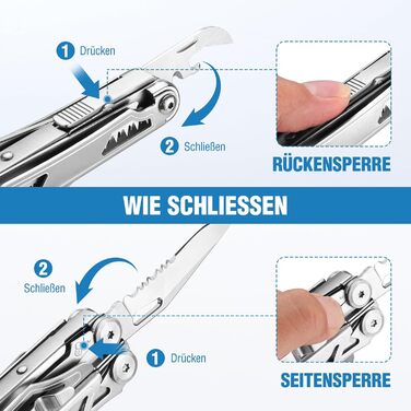 FLISSA 19-in-1 Multifunction Pliers - Multitool with Glass Breaker & Fire Starter - Stainless Steel Camping & Repair Tool with Carrying Case