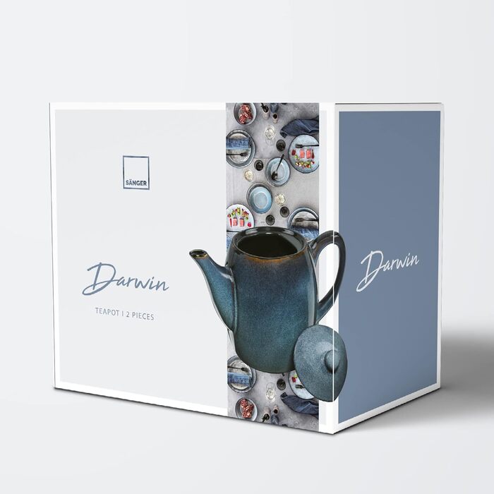 SÄNGER | Darwin 2-Piece Teakettle Set, Teapot with Lid, Drip Catcher Teapot Stoneware, Heat-Protected Pot, Keep-Warm Pot Handmade, Teapot for Loose Leaf Tea & Tea Bags Blue 1.3 L | PREMIUM COLLECTION