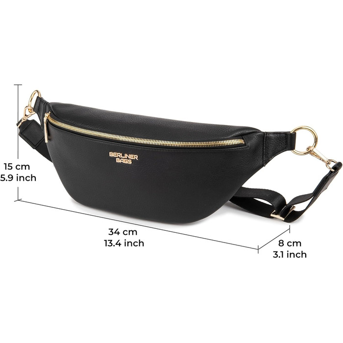 Чоловіча/жіноча поясна сумка Berliner Bags Preiu, шкіряна кросбоді сумка, XL (Чорний / Золотий)