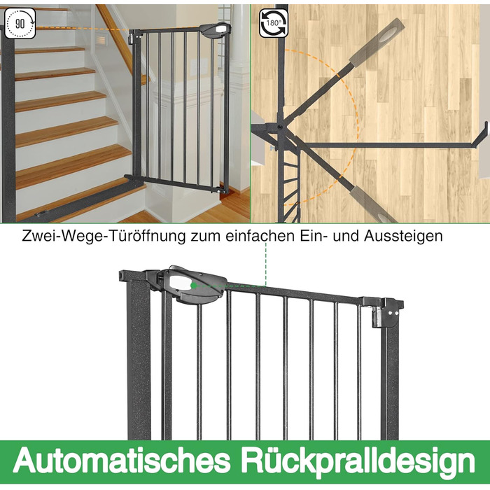 Захисне ворота для сходів без свердління, 75-85 см, автоматичне закриття, безпечне дитяче ворота для дверей, 180° відкривання, білий колір (чорний, 105-115 см)