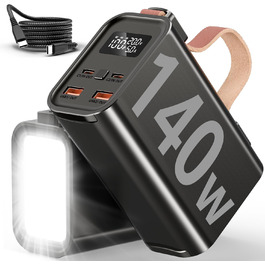 Портативний акумулятор для ноутбука 140W, 50000mAh, з LED дисплеєм, PD3.1, QC4.0, 4 виходи, 2 входи (Чорний)