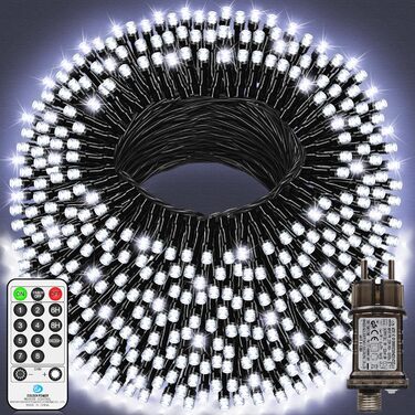 Льо́мка́ гірля́нда 100 LED, білий колір, для зовнішнього використання, вологостійка, 8 режимів, з пультом дистанційного керування та таймером. Підходить для декорування вечірок, свят, садів, балконів, ялинок. 1000 LED.