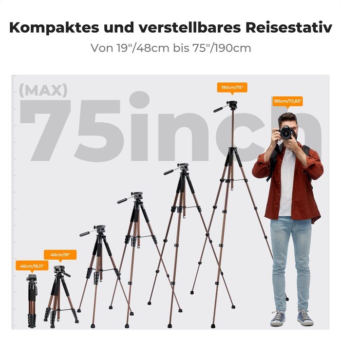 Штатив K&F Concept S255A3+BV01: Легкий штатив з сумкою, для камери/DSLR/відеокамери, з підтримкою смартфонів та планшетів (190см, 2-в-1)