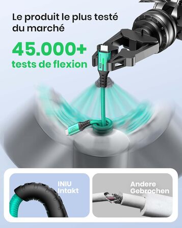 Кабель USB-C INIU 100W з підтримкою PD3.0, 2м, зелений. Сумісний з iPhone, Samsung, Pixel, iPad, MacBook. Нейлонова обплітання.