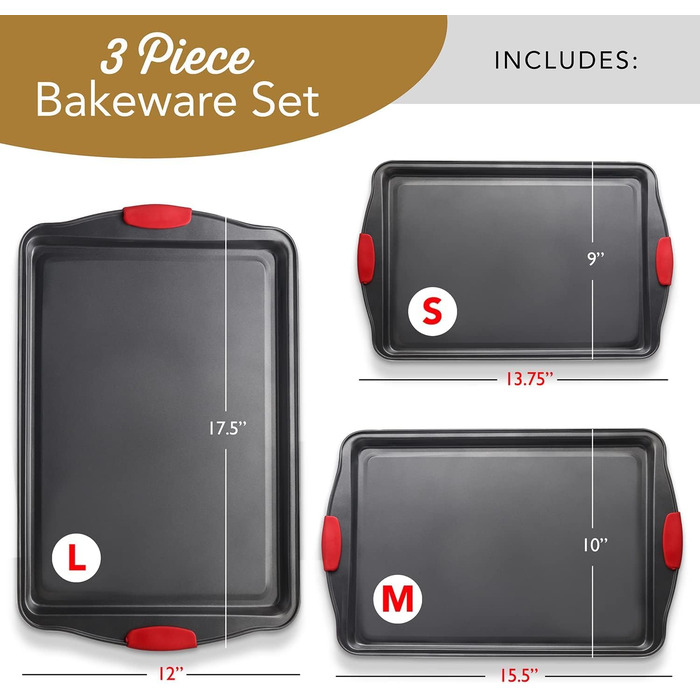 Набір форм для випічки 39 шт. Преміум якість, антипригарне покриття, BPA-free, для кексів, печива, пирогів, сталеві листи для випічки, форми для мафінів, набір кухонного приладдя (3 шт., чорний)