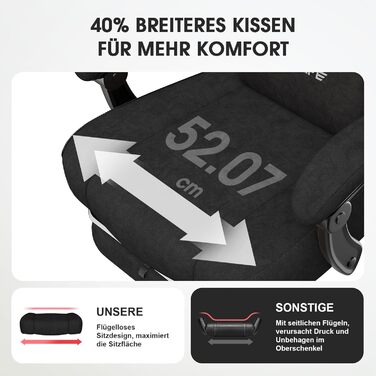 Ігровий крісло Douxlife з масажем, розширене пружинне сидіння, ергономічний офісний стілець для геймерів, стілець для комп'ютера з підніжкою, 158 кг, чорний