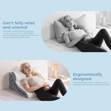 Ортопедичний набір подушок-валиків 3-в-1 для підтримки ніг, колін, профілактики апное та болю в спині. З піною з пам'яті.