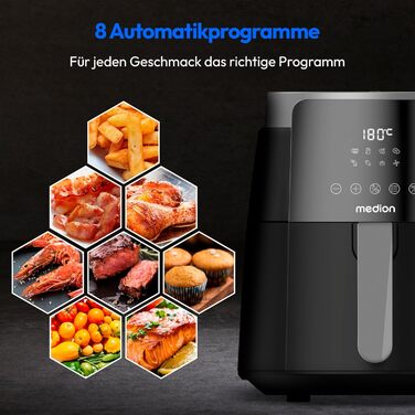 MEDION P40 L Фритюрниця без олії (4.7л, Airfryer, 1500 Вт, таймер 60 хв, до 200°C, антипригарне покриття, MD13030) білий (чорний)
