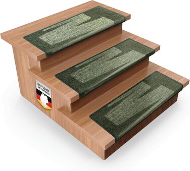 Набір килимків для сходів Floordirekt Via Veneto (15 шт.) з ефектом мазків пензля | 65 x 23,5 см, зелений | стабільна фіксація, кутова рейка