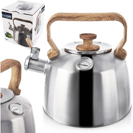 Електричний чайник зі свистком з нержавіючої сталі з термометром, 3.2 л