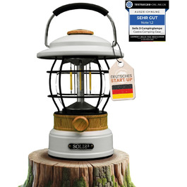 Castra Camping Gear Solis 3 Camping Lamp, 8000mAh Rechargeable Battery with Integrated Power Bank, Dimmable Light, IP44 Waterproof Outdoor LED Lantern, Light for Hiking (Cream White (Wood Effect))