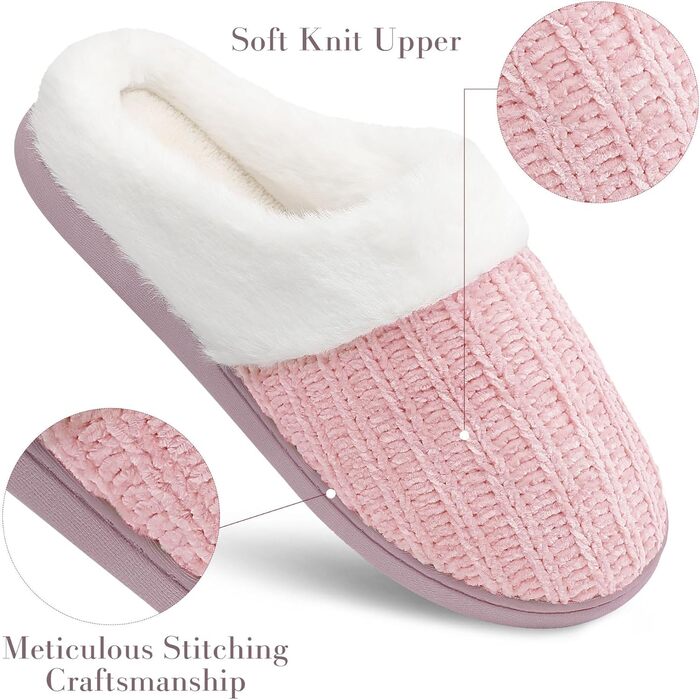 Жіночі тапочки MIXIN з пам'яті піни, теплі в'язані домашні тапочки, зручні сліпони, рожеві, 39 EU