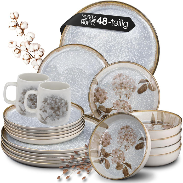 Набір посуду Moritz & Moritz BLOSSOM для 6 осіб (24 предмети) - сучасний сервіз з ігровим дизайном, легко миється. Включає тарілки, чашки, миски. Комбінований сервіз