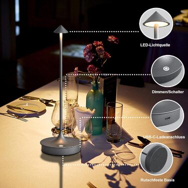 Світлодіодний настільний світильник Leomix акумуляторний, димуючий, водонепроникний IP54 (2 шт, сірий) для ресторану, бару, саду, балкону