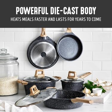 Набір кухонного посуду з кераміки (8 предметів), індукційний, без ПТФЕ, безпечний, для кухні, салатовий (середній, гранітний чорний)