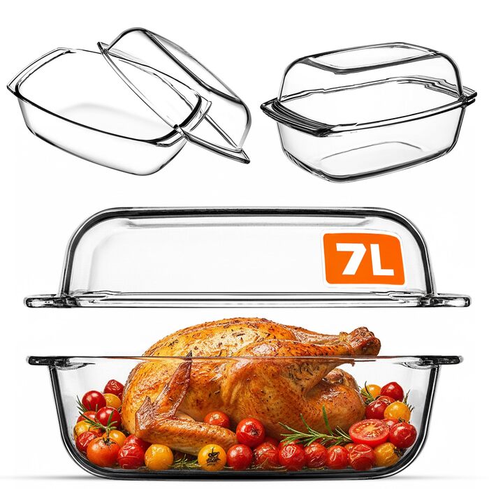 Форма для запікання KADAX 7л зі склокераміки - прямокутна, для лазаньї, овочевих запіканок, м'ясних страв, жароміцна, придатна для миття в посудомийній машині, прозора