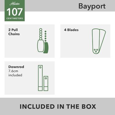 Вентилятор стельовий Hunter BAYPORT 107 см з пультом, 4 лопаті (Палісандр/Дуб), для дому, літо/зима, Brushed Nickel