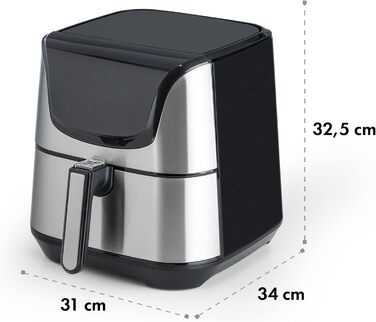 Klarstein Aero Vital deluxe - Hot Air Fryer, Deep Fryer, 1700 Watts, 5.4 Liter Volume, LCD Touch Display, 8 Pre-installed Programs, Stainless Steel, Thermostat, Timer, Energy-Saving, Silver Stainless Steel Hot Air Fryer