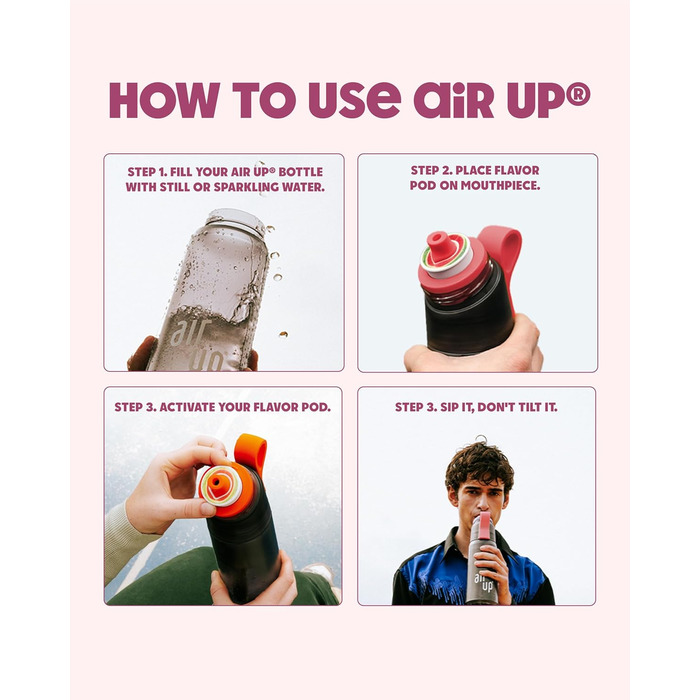 Пляшка для води air up® з ароматизуючими капсулами, сіра, для школи, спорту та залу, з 5 безцукровими капсулами Wild Berry і трубочкою, для дітей і дорослих