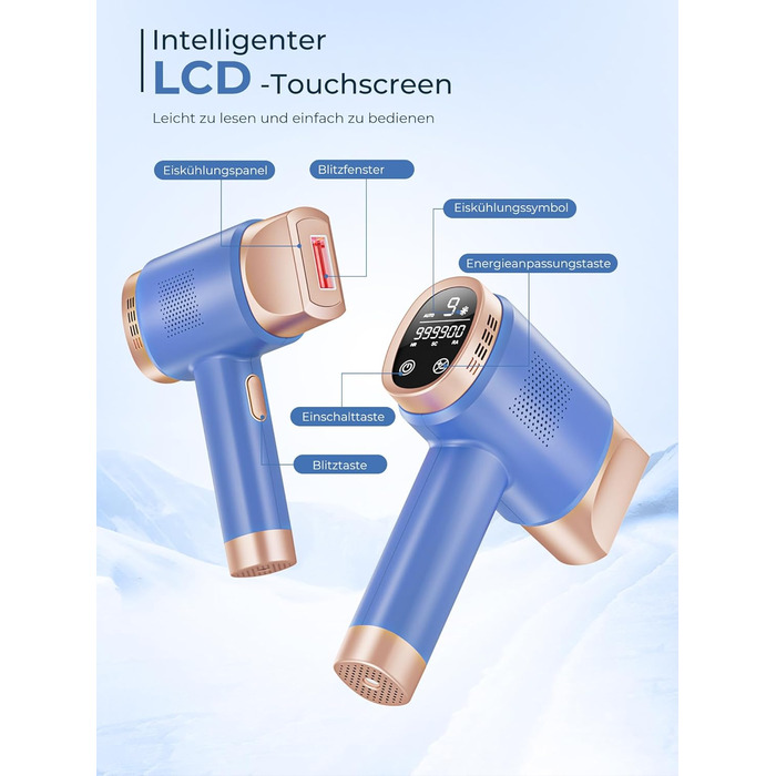 Пристрій для епіляції IPL з охолодженням 8°C, 9 рівнів, 600 нм червоне світло, LCD-екран, для жінок та чоловіків, обличчя, руки, бікіні-зона, тіло