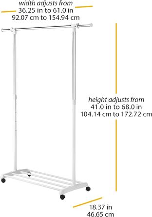 Whitmor Clothes Rack, Adjustable, White/Chrome