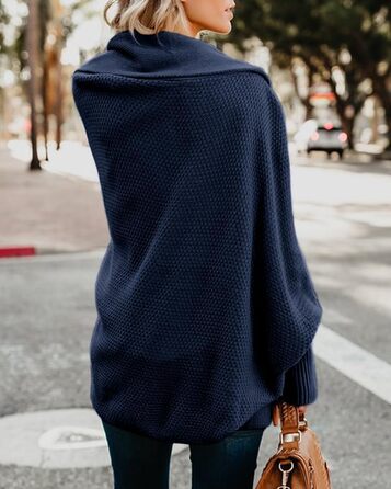 Кардиган жіночий Mafulus оверсайз, вільний крій, в'язаний, кімоно, з відкритим спереду, в стилі фledermausflügel, темно-синій