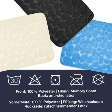 Memory Foam Bathroom Rug - Non-Slip Washable & Quick-Drying Bath Mat - 50x80 cm Black