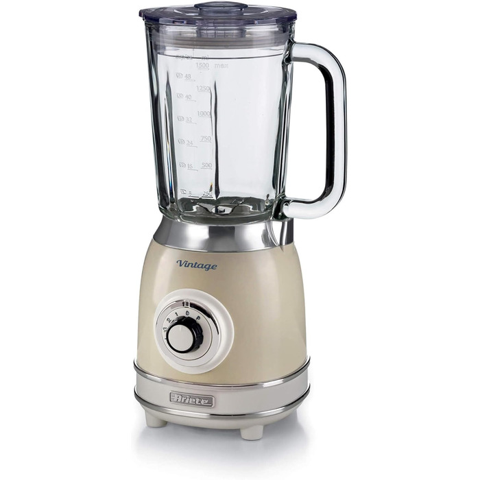 Vintage Ariete 583 Glass Mixer, Retro Multi-Function Mixer with 4 Blades, 4 Speeds + Pulse Function, Ice-Crusher Function, 1.5 Liter Capacity, 1000W, Beige Beige Single