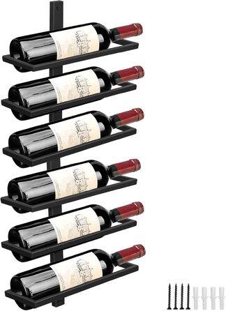 Wine Rack Bottle Rack for 6 Bottles, Metal Wine Rack Hanging Wall Mount Wine Bottle Shelves, Wall Shelf Wine Storage Shelf for Kitchen Dining Room Bar (Tier 6)
