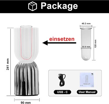 Світлодіодна настільна лампа бездротова акумуляторна з USB-C, димована, RGB підсвітка 2700K, IP54 для дому, балкону, саду (хром)