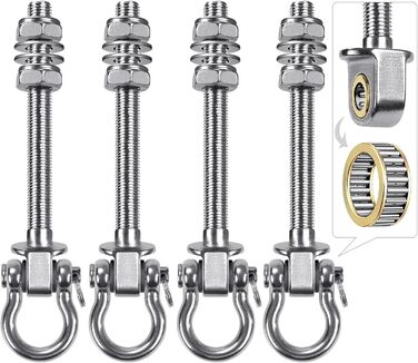 Dolibest 4 Pack Swivel Hangers for Wooden Beams, Hammock Attachment M10 Heavy-Duty Hanging Chair Suspension Concrete Ceiling 175mm Stainless Steel Swivel Punching Bag Deck Bracket Eye Bolts for Screwing, Up to 680kg
