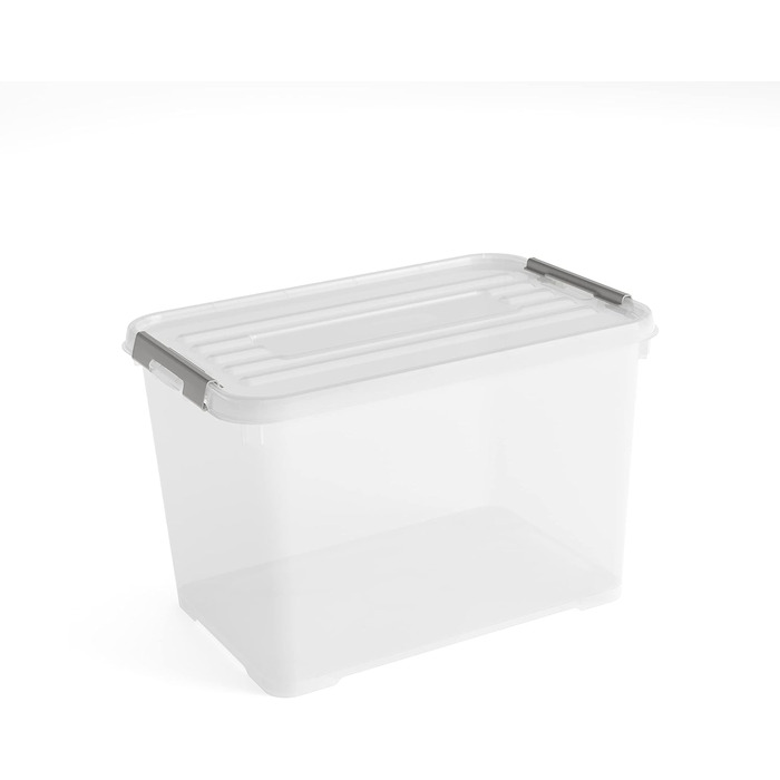 Пластикова прозора коробка для зберігання CURVER Handy Plus з кришкою, 65 л, 60x40x39 см, срібляста
