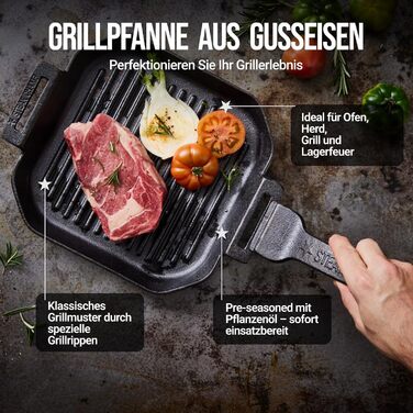 Сковорода Steak Champ з чавуну для гриля та плити, підходить для індукції, духовки, смаження і сервірування